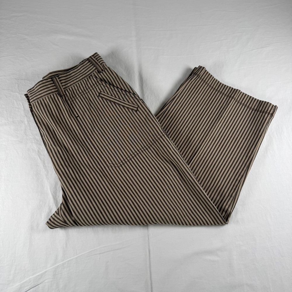 Chico's Women's Sz 2.5 (US 10) Brown Tan Striped Straight Leg Stretch Crop Pants